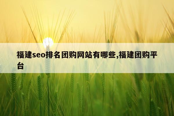 福建seo排名团购网站有哪些,福建团购平台