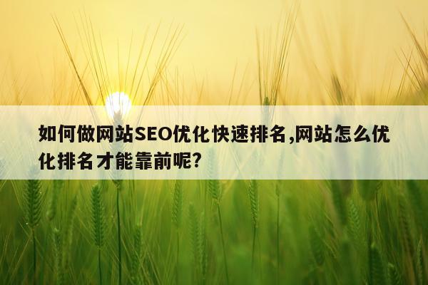 如何做网站SEO优化快速排名,网站怎么优化排名才能靠前呢?