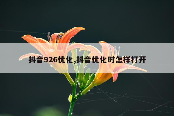 抖音926优化,抖音优化时怎样打开