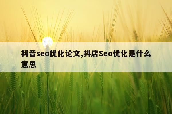 抖音seo优化论文,抖店Seo优化是什么意思