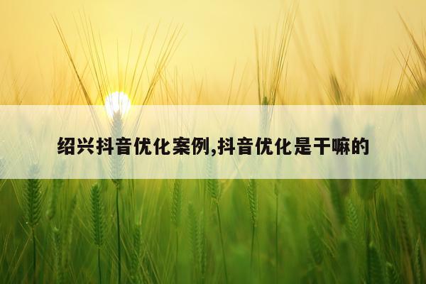 绍兴抖音优化案例,抖音优化是干嘛的