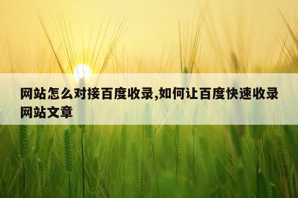 网站怎么对接百度收录,如何让百度快速收录网站文章