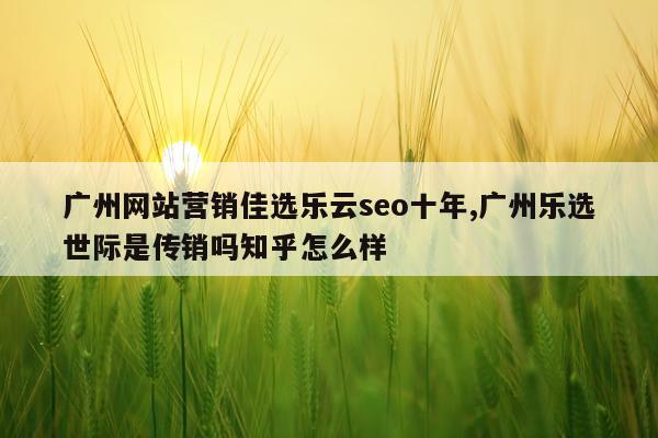 广州网站营销佳选乐云seo十年,广州乐选世际是传销吗知乎怎么样