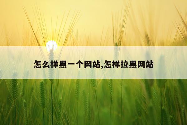 怎么样黑一个网站,怎样拉黑网站