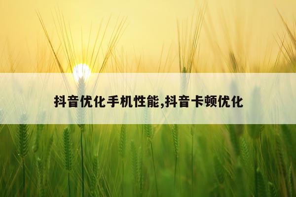 抖音优化手机性能,抖音卡顿优化