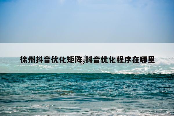 徐州抖音优化矩阵,抖音优化程序在哪里