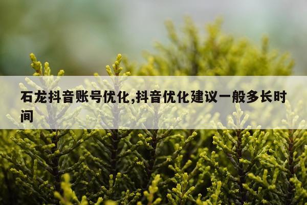 石龙抖音账号优化,抖音优化建议一般多长时间
