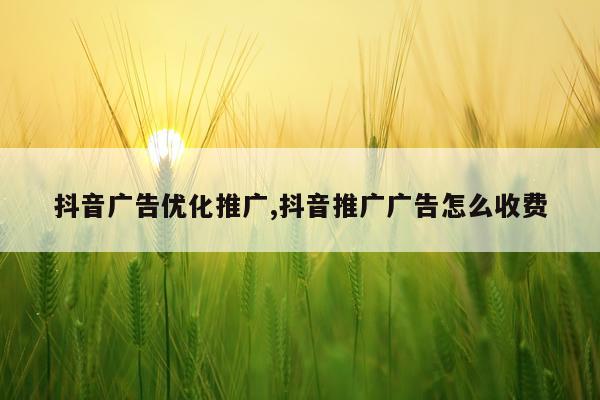 抖音广告优化推广,抖音推广广告怎么收费
