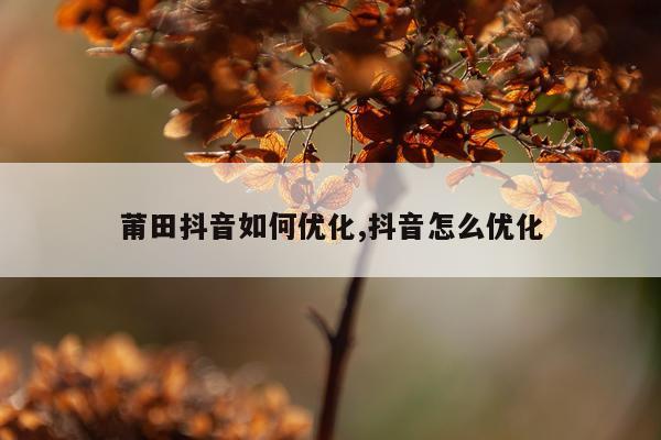 莆田抖音如何优化,抖音怎么优化