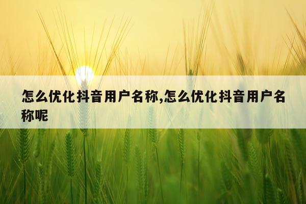 怎么优化抖音用户名称,怎么优化抖音用户名称呢