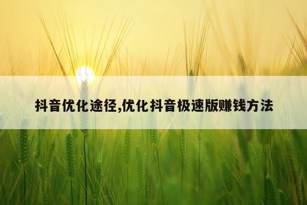 抖音优化途径,优化抖音极速版赚钱方法