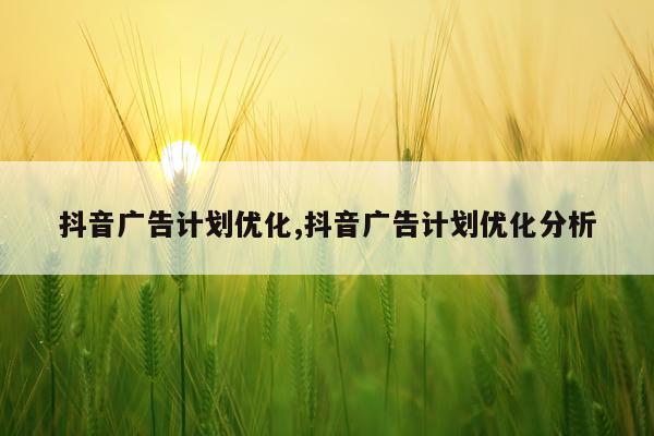 抖音广告计划优化,抖音广告计划优化分析