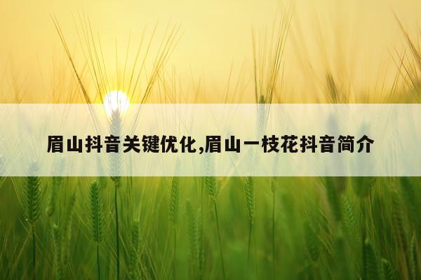 眉山抖音关键优化,眉山一枝花抖音简介