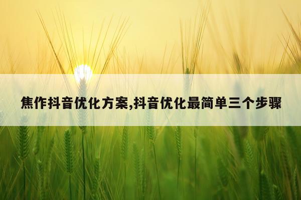 焦作抖音优化方案,抖音优化最简单三个步骤