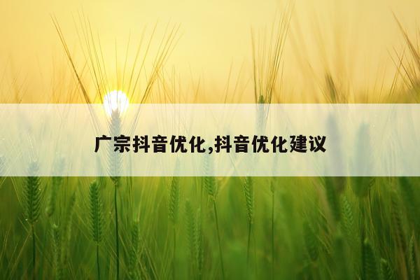 广宗抖音优化,抖音优化建议