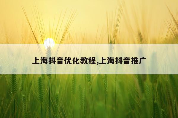 上海抖音优化教程,上海抖音推广
