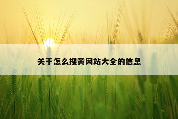关于怎么搜黄网站大全的信息