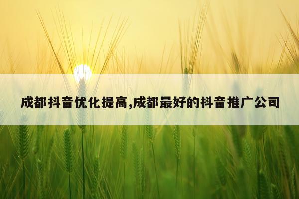 成都抖音优化提高,成都最好的抖音推广公司