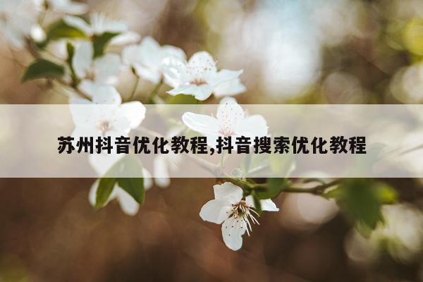 苏州抖音优化教程,抖音搜索优化教程
