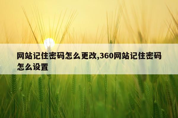 网站记住密码怎么更改,360网站记住密码怎么设置