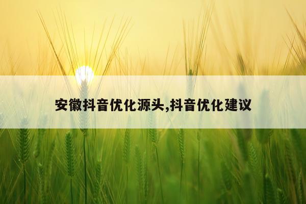 安徽抖音优化源头,抖音优化建议