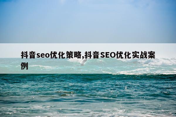 抖音seo优化策略,抖音SEO优化实战案例