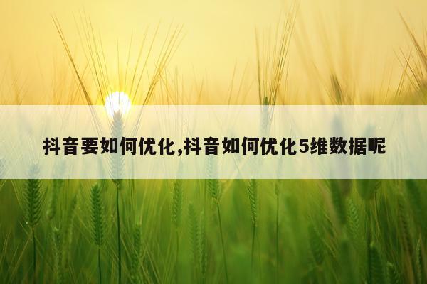 抖音要如何优化,抖音如何优化5维数据呢