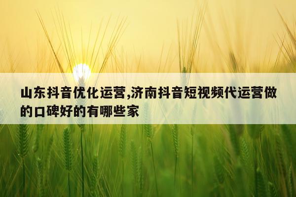 山东抖音优化运营,济南抖音短视频代运营做的口碑好的有哪些家